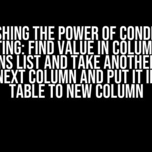 Unleashing the Power of Conditional Formatting: Find Value in Column, which Contains List and Take Another Value from Next Column and Put it in First Table to New Column